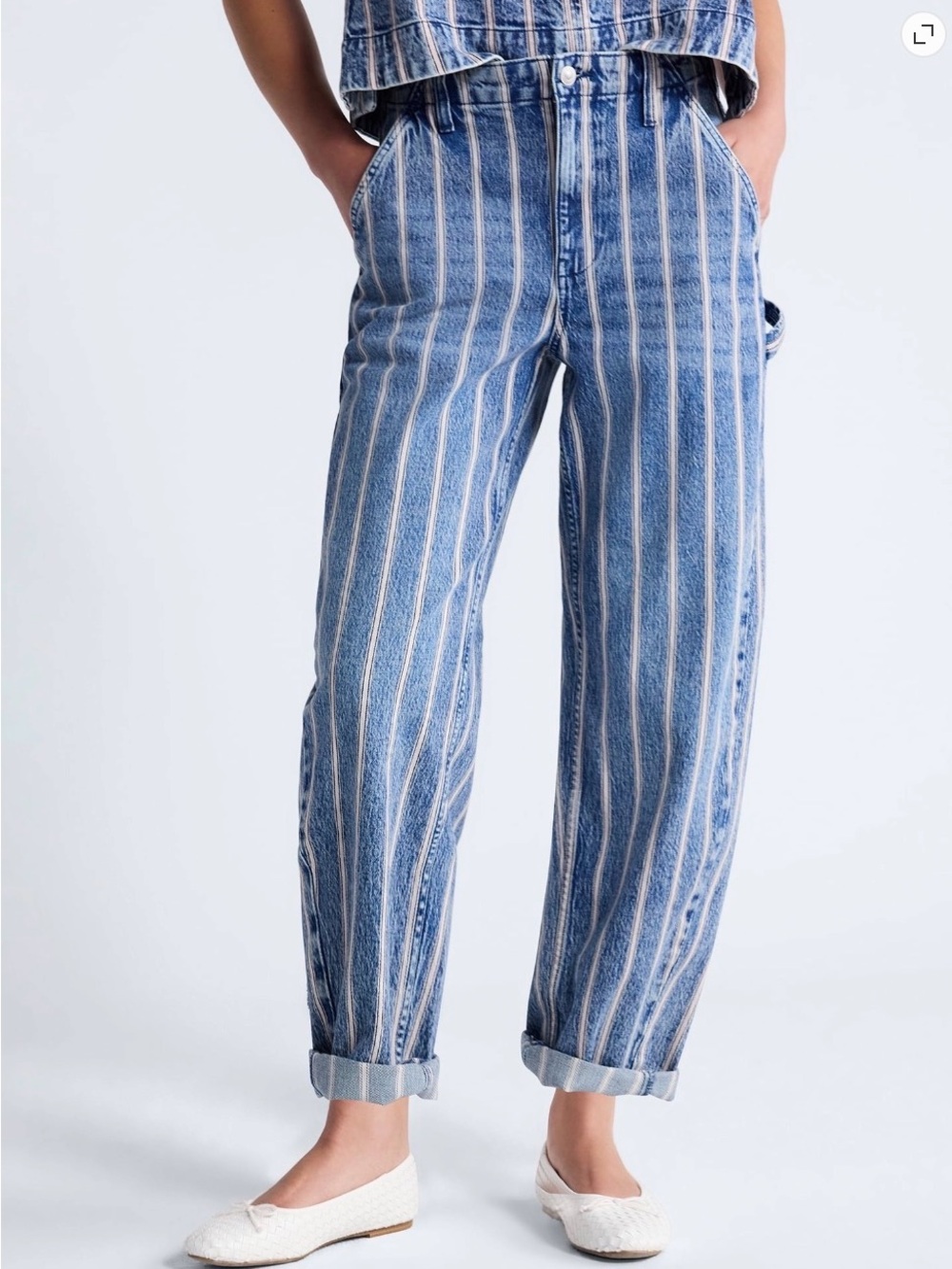Free Assembly Women’s Striped High Rise Cropped Barrel Jeans 26” Inseam